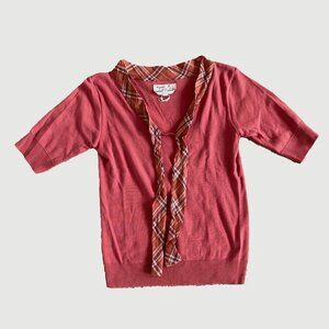Agnes B Paris raspberry top with plaid tie
